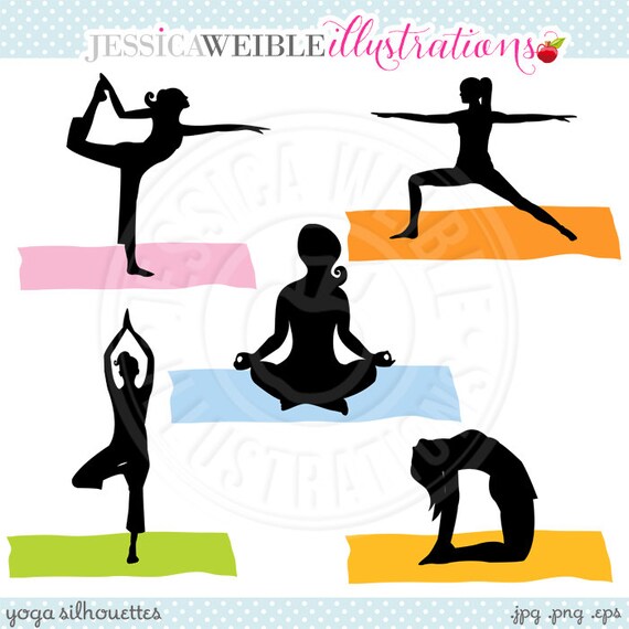 Yoga Silhouettes Digital Clipart - Commercial Use Ok - Yoga Graphics, Yoga Clipart, Yoga Poses Il_570xn