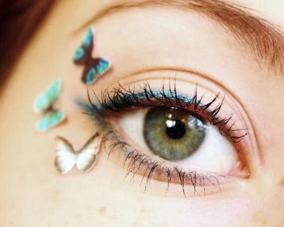 Tiny Temporary Tattoo Makeup - Teen Girl Gift - Temp Blue Eyeshadow Makeup Butterfly Eye Decals 3pcs