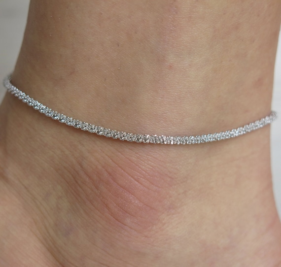 silver rope anklet silver chain anklet glitter anklet by sohocraft