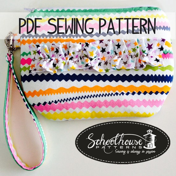 Ruffled Wristlet sewing pattern wallet by SchoolhousePatterns