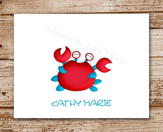 Set of 8 Crab Note Cards | Personalized Stationery | Thank You Cards | Beach, Summer Il_570xn