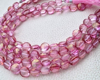 New Stock, Full 8 Inch Strand Mystic PINK Quartz Faceted COIN Briolettes, 8-9mm,Manufacturers Price