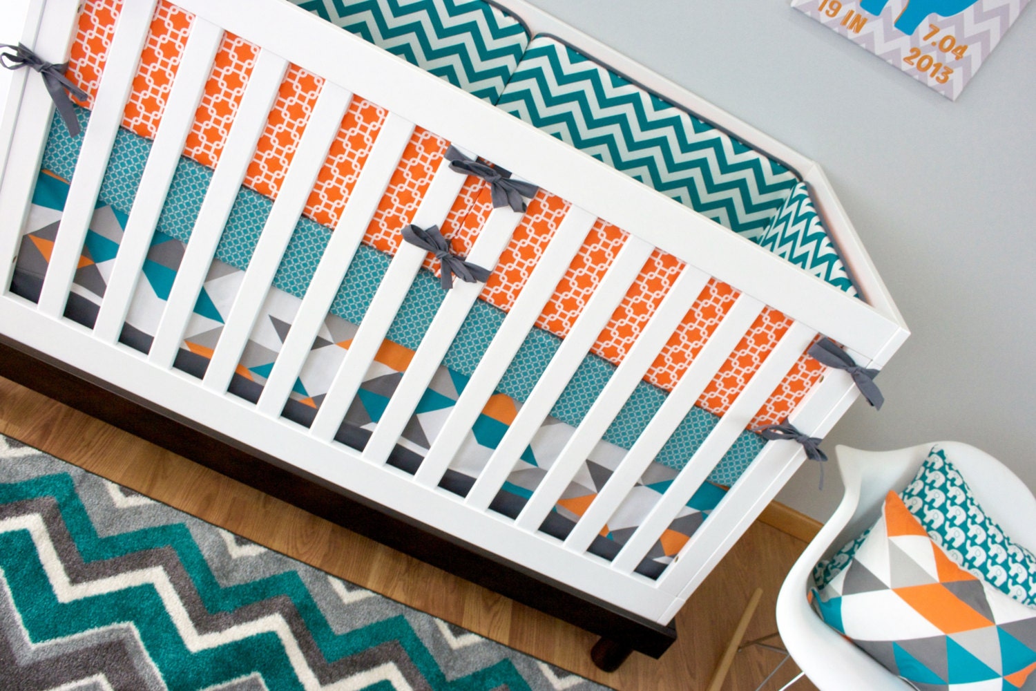 Crib Bedding Boy Turquoise Orange Nursery Bedding Baby Crib