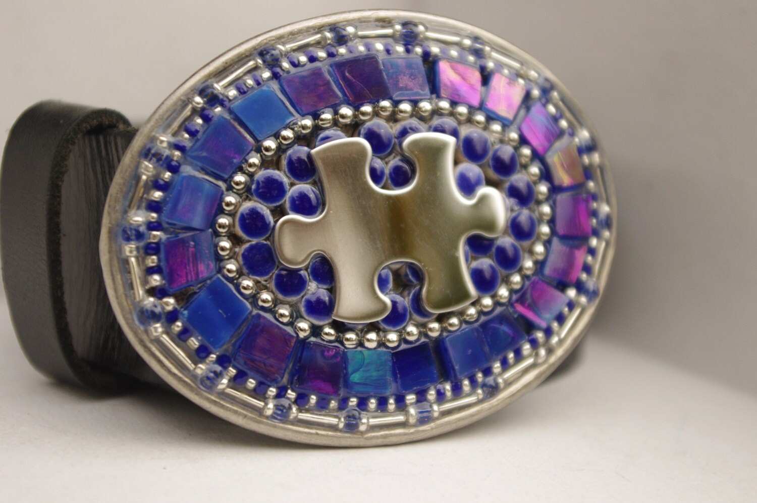 Mosaic Belt Buckle Blue Autism Speaks Puzzle Buckle