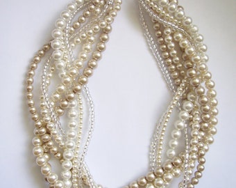 Pearl statement necklaces bride bridal braided twisted chunky statement pearl necklace bridesmaid