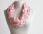 Chunky crochet scarf Pink and cream infinity scarf Winter fashion Winter accessories Valentines day gift