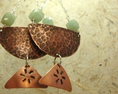 Long Earthy Aquamarine and Mixed Metal Earrings with Sterling Silver chain and Hammered Copper