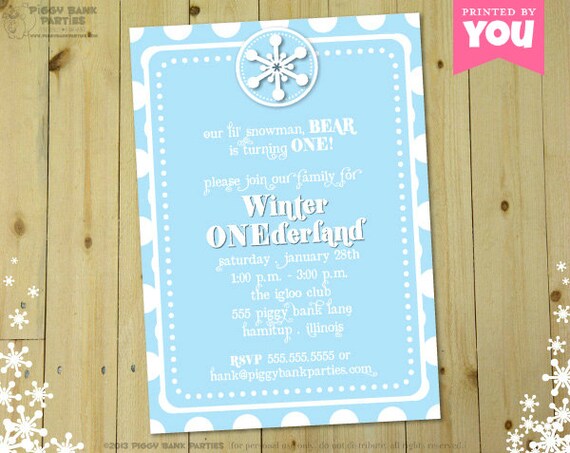 Blue WINTER ONEderland Invitation - DIY Printable First Birthday Invite // Winter and Snow Themed Invitations Il_570xn