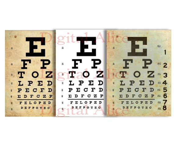 vintage eye exam chart instant printable download 3