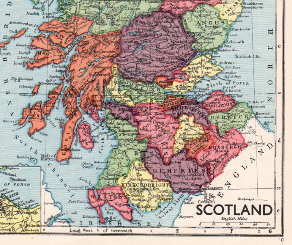 SCOTLAND map vintage Scottish map from an antique 1930s atlas