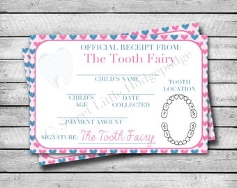 Tooth Fairy Receipt | Pink & Blue Hearts | INSTANT DOWNLOAD | Tooth Fairy Certificate