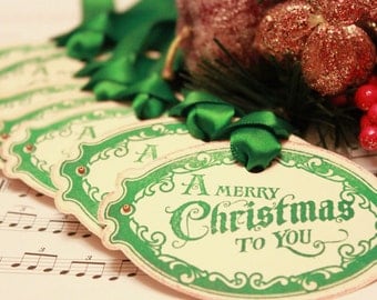 Christmas Tags (Doubled Layered) - A Merry Christmas To You (A1) - Handmade Vintage Inspired Christmas Gift Tags - Set of 8