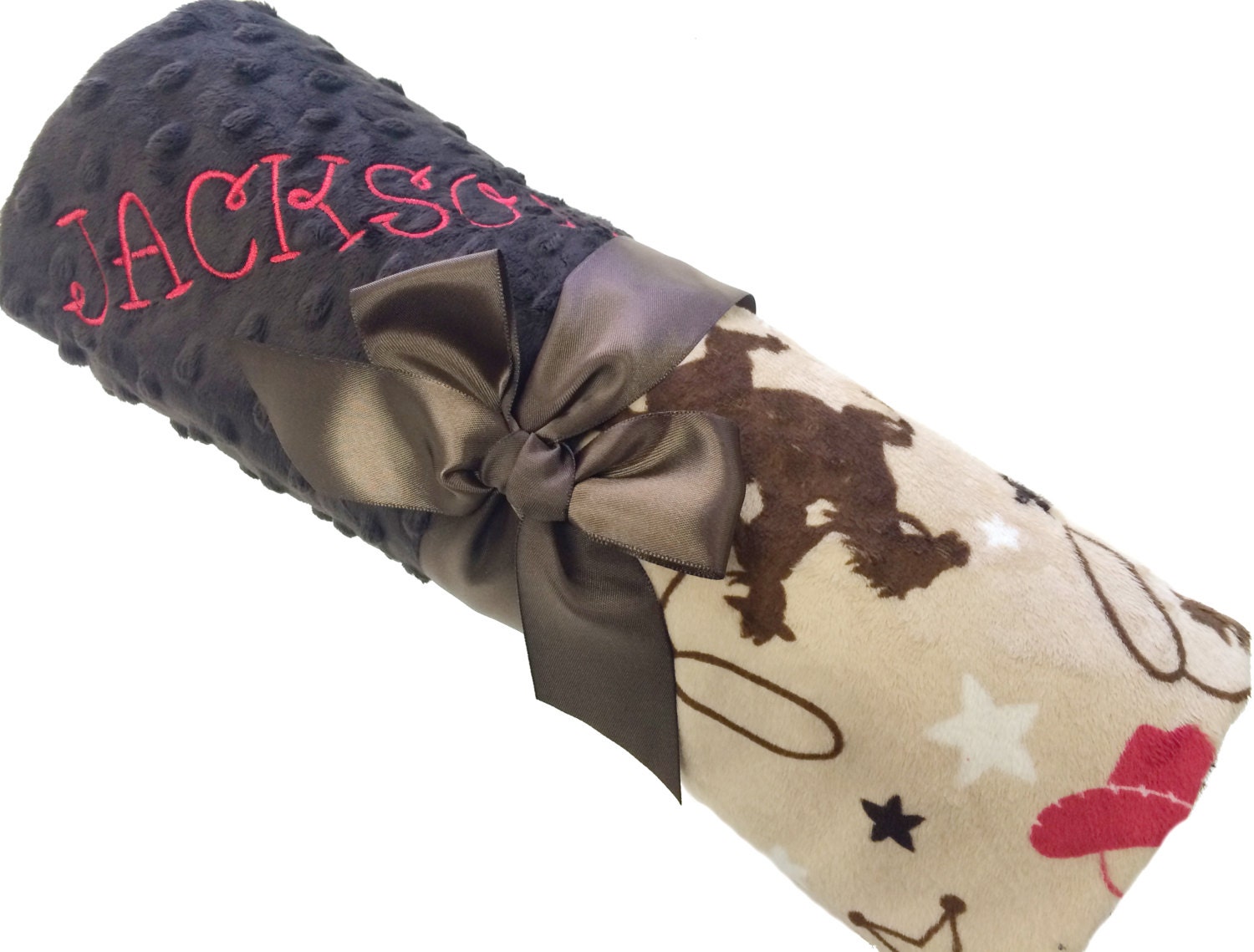 Western Cowboy Minky Baby Blanket with Brown Dot Minky by babyboos