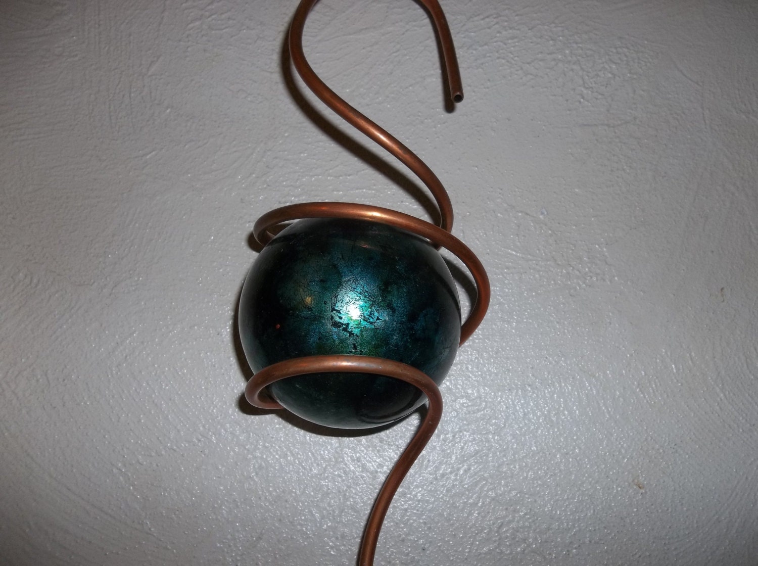 Copper Spiral Wind Spinner/ Glass Earth Colored Ball/ Has