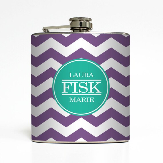 Personalized Flask Name Monogram Chevron Stripe by LiquidCourage