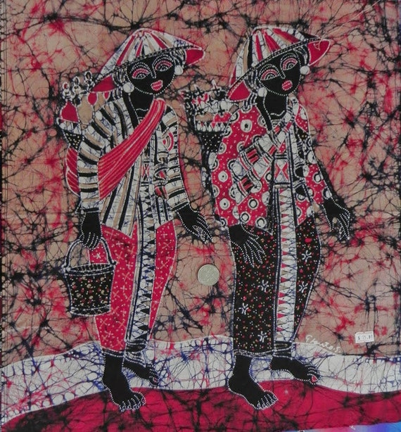  Asian  batik  fabric panel 2 intricate design African Art