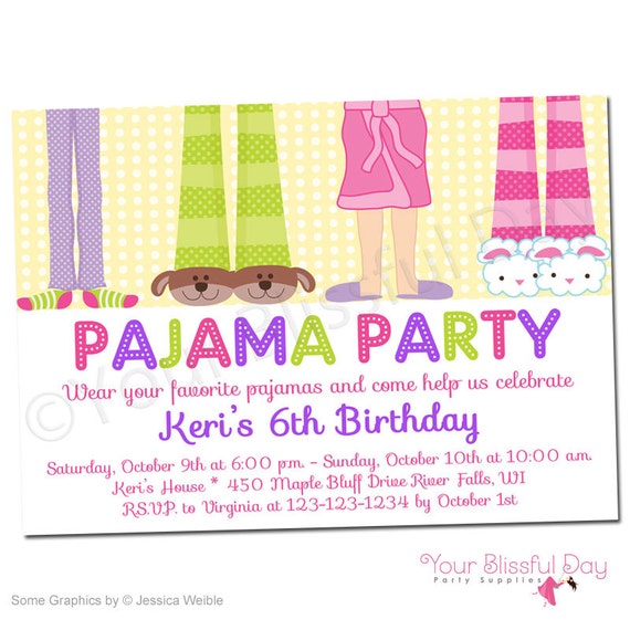 PRINTABLE Girl Pajama Party Invitations 563 By Your Blissful Day 
