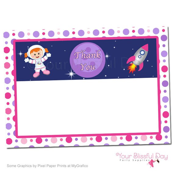 PRINTABLE Girl Astronaut Thank You Cards (Character of your choice) #532 Il_570xn