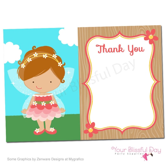 Fairy Printable Thank You Cards (Character of your choice) #528 | Girl Fairy Thank You Card | Fairy Stationery Il_570xn
