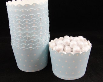 Baby Blue Polka Dot Baking Cups, Candy Cups, Dip Cups, Nut Cups, Weddings, Party Cups, Candy Buffets, Baby Showers - Qty 12