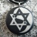 Star of David Yin Yang hand carved on a polymer clay black color background. Pendant comes with a FREE 3mm necklace