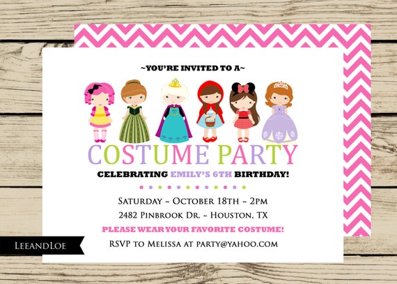 Items similar to Costume Birthday Party Invitation - Girls, Princess ...