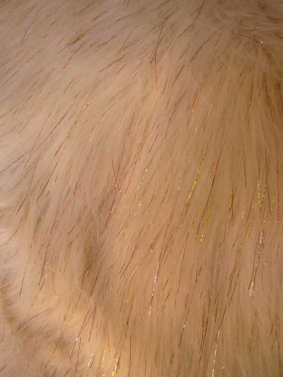 ivory cream with gold tinsel strips faux fur by ivory cream with gold tinsel strips faux fur by