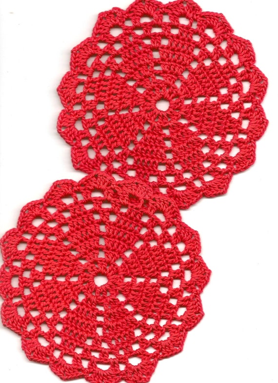 Christmas doily, 5 Coasters set, lace doilies, table decoration, crocheted doilie, center piece, hand made, red cotton d