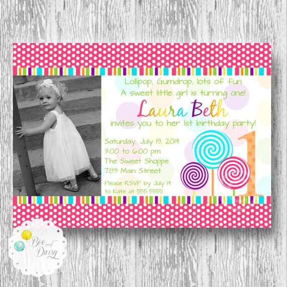 Lollipop Printable Photo Invite for Birthday Party or Baby Shower DIY Invitation by BeeAndDaisy Il_570xn