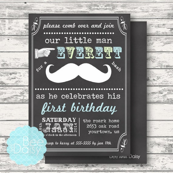 Mustache Invitation for Birthday Party or Baby Shower - Boys DIY Vintage Mustache Chalkboard Printable Invite by BeeAndDaisy Il_570xn