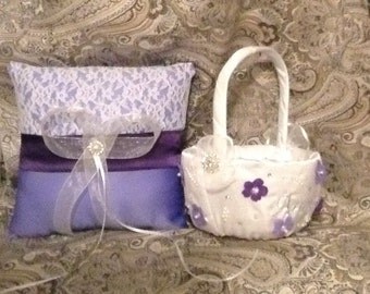 Flower girl basket and pillow name embroided on basket any color