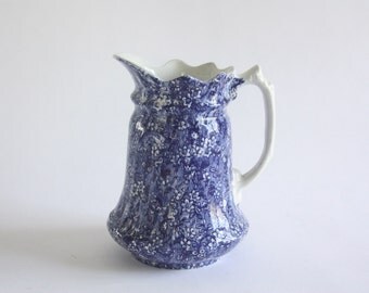 Vintage Blue Floral Staffordshire Pitcher by J. Kent, England