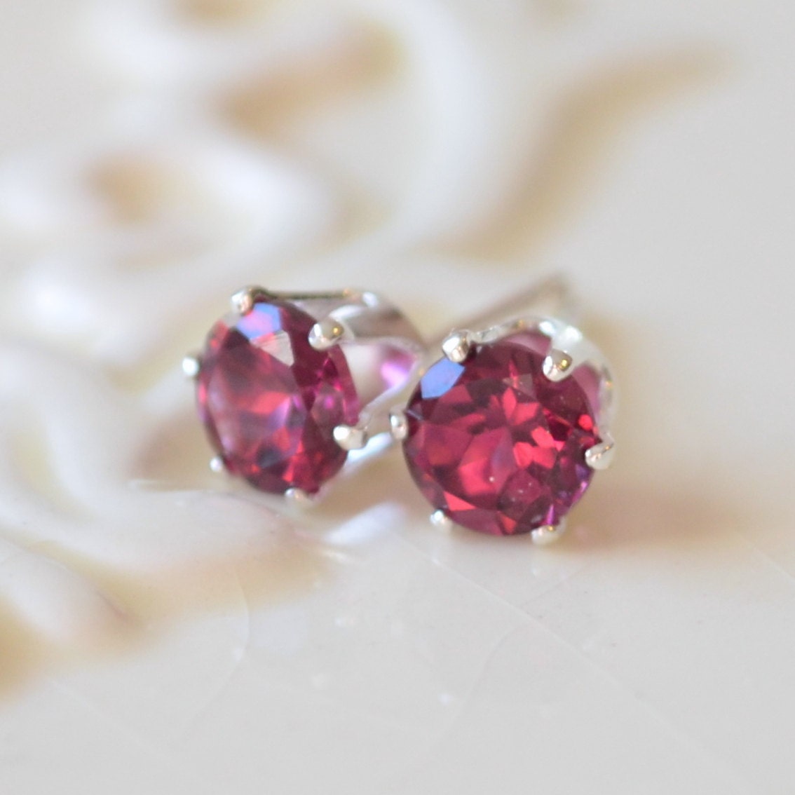 Rhodolite Garnet Stud Earrings Plum Raspberry Gemstone 5mm