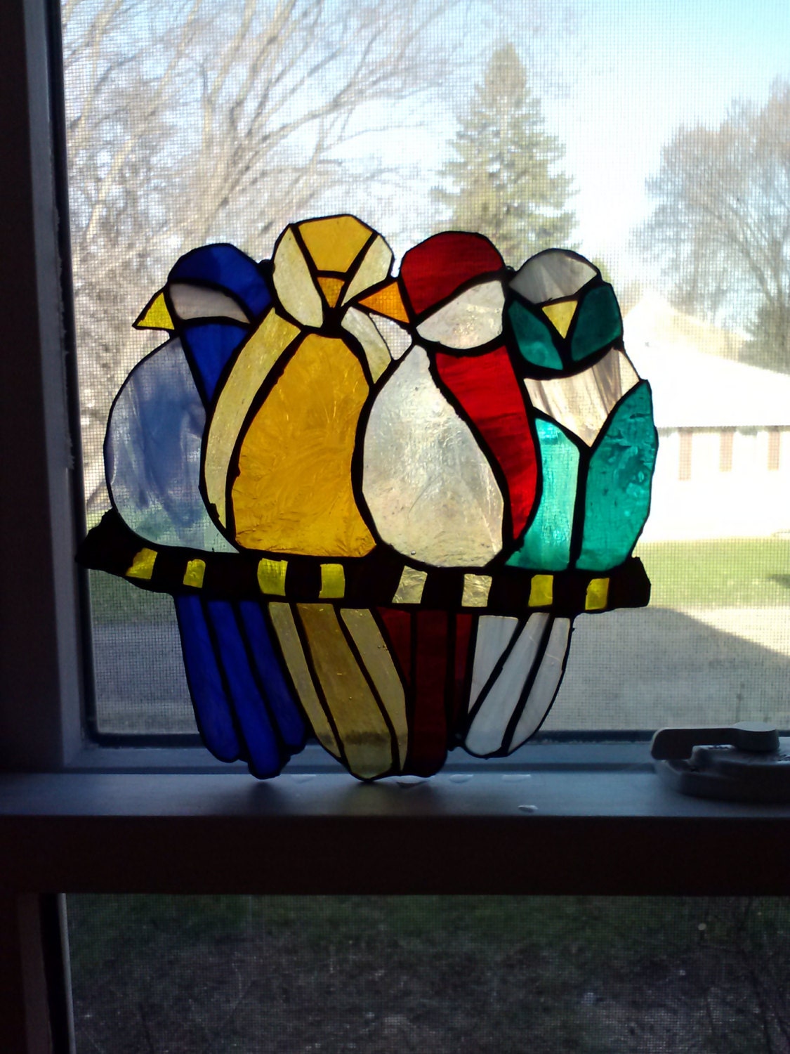 Original Handmade Stained Glass Birds Window Hanging