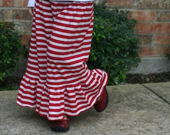 red and white stripe knit ruffle pants big ruffles sizes 12m - 14 girls Christmas