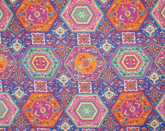 REMNANT--Colorful Medallion Foulard Print Pure Cotton Shirting Fabric--3/4 Yard
