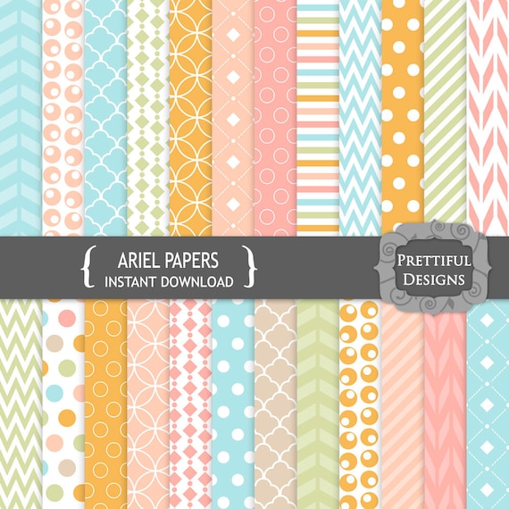 30% OFF SALE Digital Background Paper Blue Pink Orange Sage - Commercial Use - Ariel (808)