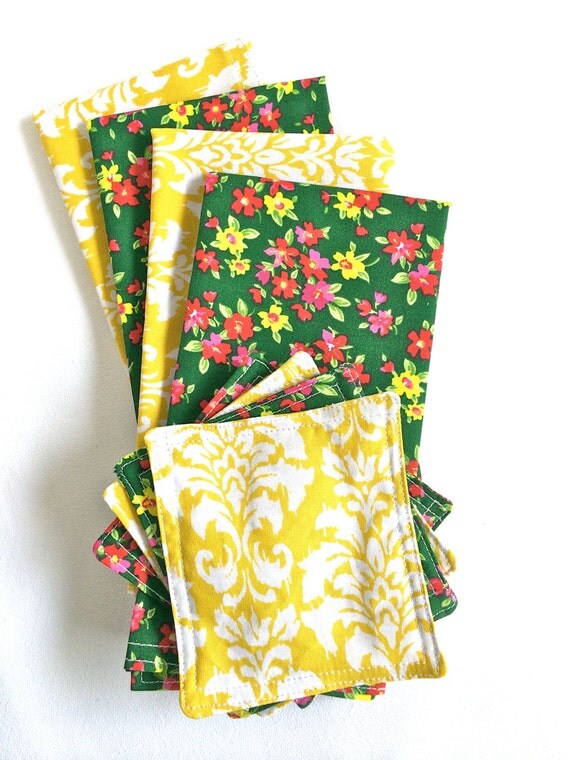 Floral Dinner Napkins & Coasters Set of 4 Gift for Hostess