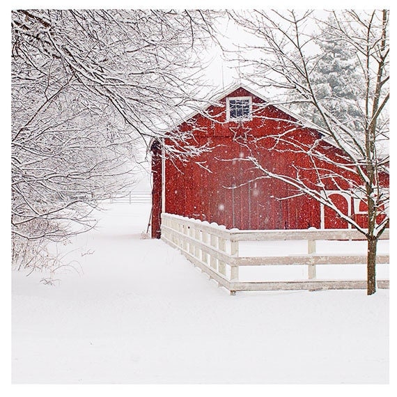 Winter Landscape Photo Country Home Red Barn in Snow