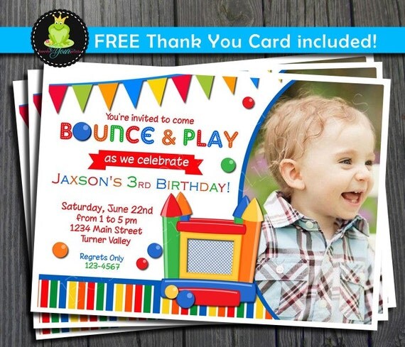 Bounce House Birthday Invitation - FREE Thank You Card included Il_570xn