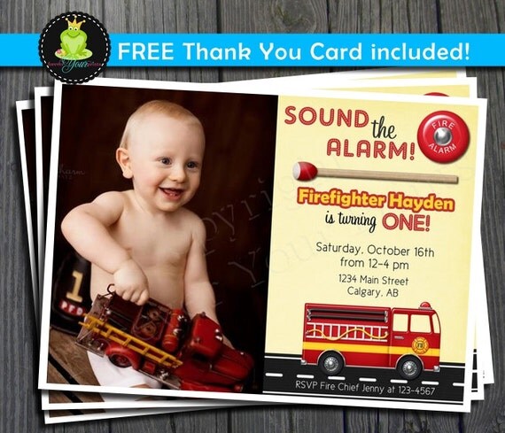 Firetruck Invitation - FREE Thank You Card included Il_570xn
