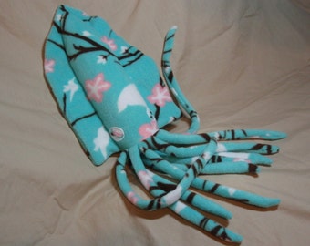 Hana the Turquoise Cherry Blossom Fleece Cuddlefish - Cuttlefish Ocean Marine Stuffed Animal Plush