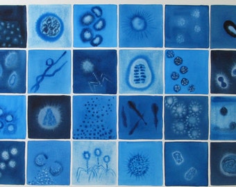 Big Blue Virus - original watercolor of viruses