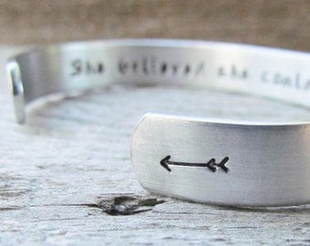 Bracelet Secret Message Hand Stamped Jewelry Cuff Aluminum She Believed She Could So She Did Quote Personalized Inspirational Milestone