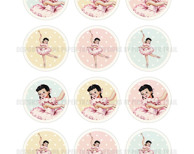 Ballerina Themed Party Circles for Cupcake Wrap and Topper Template, Print your own