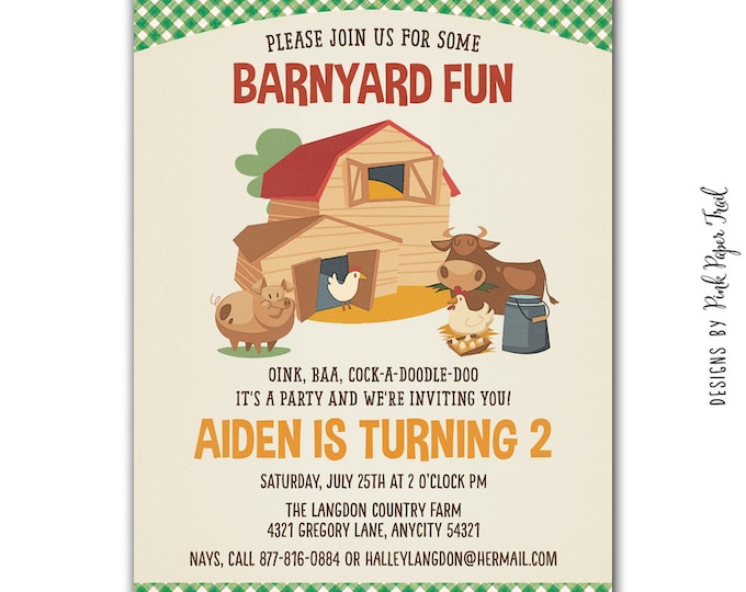 Barnyard / Farm Party Invitation v.2, I will customize for you, Print your own
