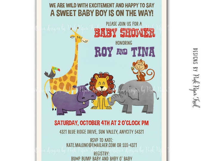 Safari Animals Themed Party Invitation - Birthday - Baby Shower Etc. - Customizable Wordings - Print your own