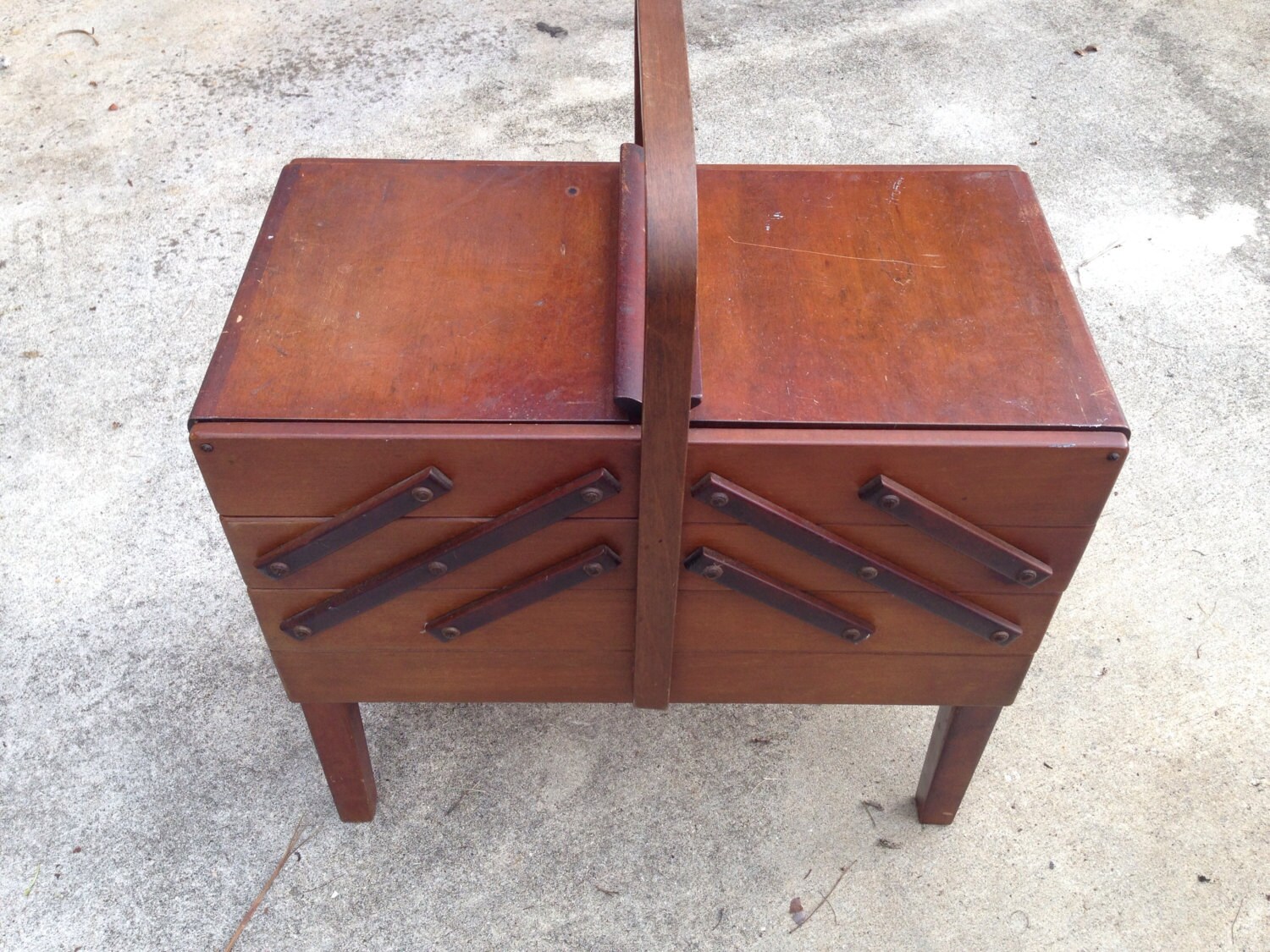 Vintage Sewing Notions Wooden Organizer Box Mid Century Modern made in