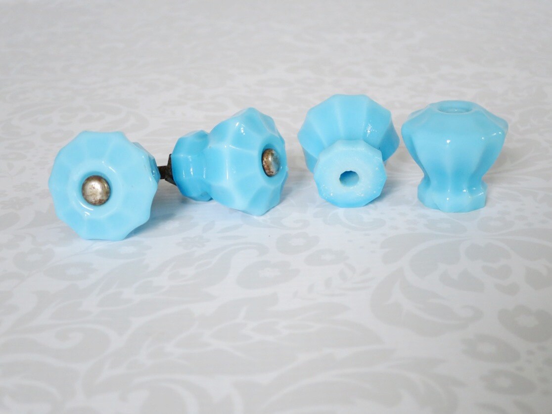 Vintage Blue Milk Glass Drawer Pulls Vintage Turquoise Milk