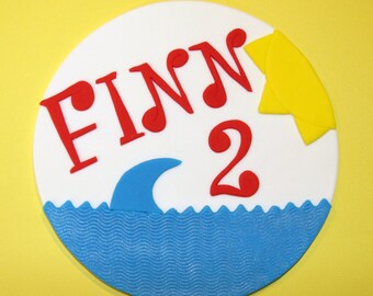 Fondant cake topper Shark Beach theme with name and age